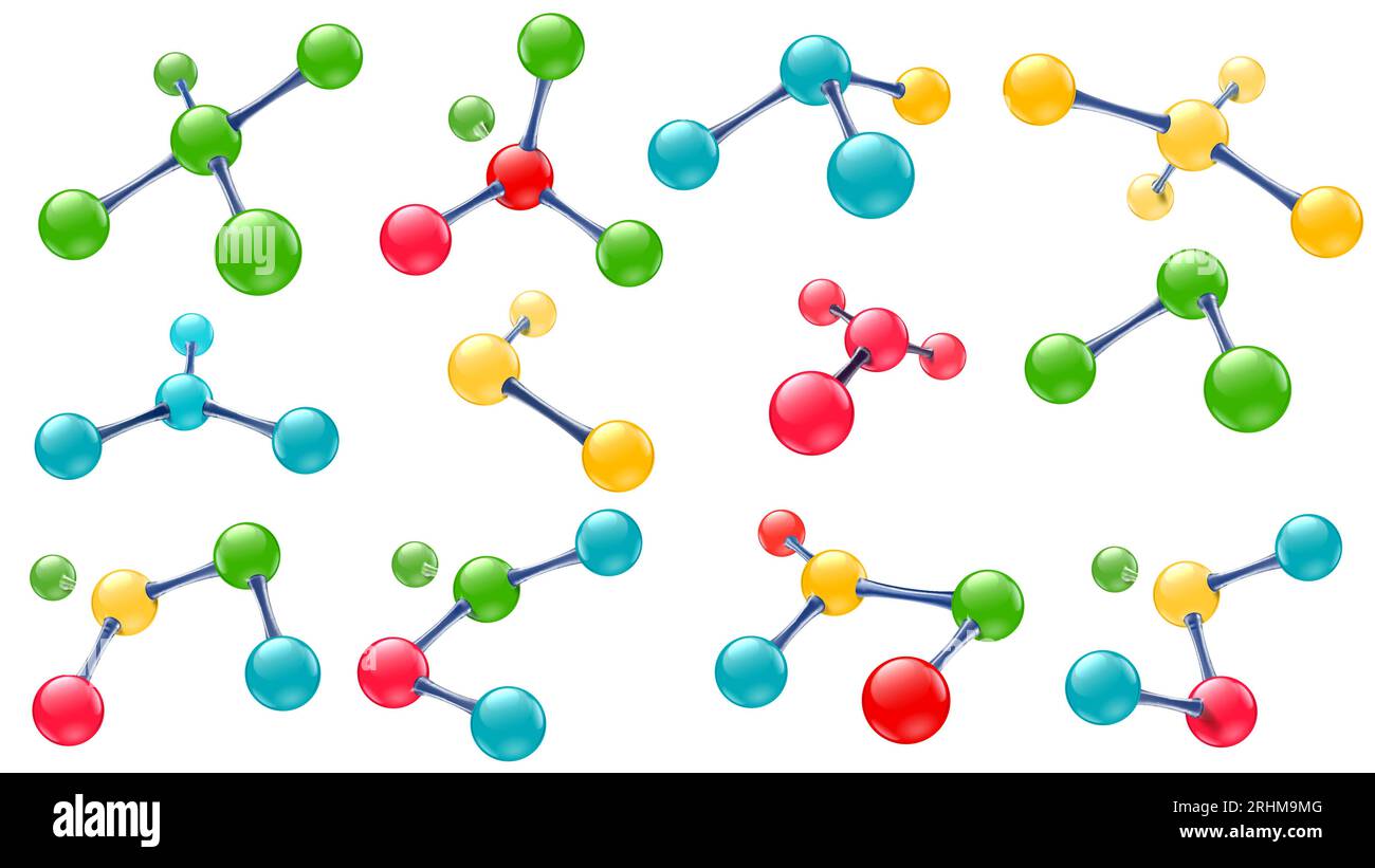 Moleküle im Wissenschaftslabor. Vitaminmolekül-, chemische Molekülstruktur- und Farbmolekülmodelle. Schulbiologielabor oder wissenschaftliche Medizin dna Stock Vektor