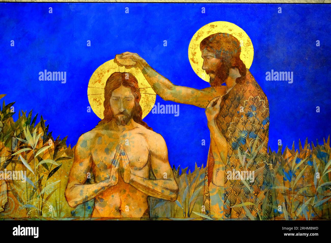 Gemälde der Taufe Christi in der Kathedrale von Saint-Malo in Frankreich Stockfoto