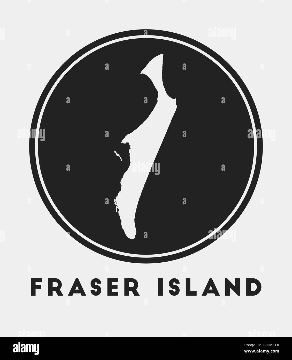 Symbol für Fraser Island. Rundes Logo mit Karte und Titel. Stilvolles Fraser Island-Emblem mit Karte. Vektorillustration. Stock Vektor