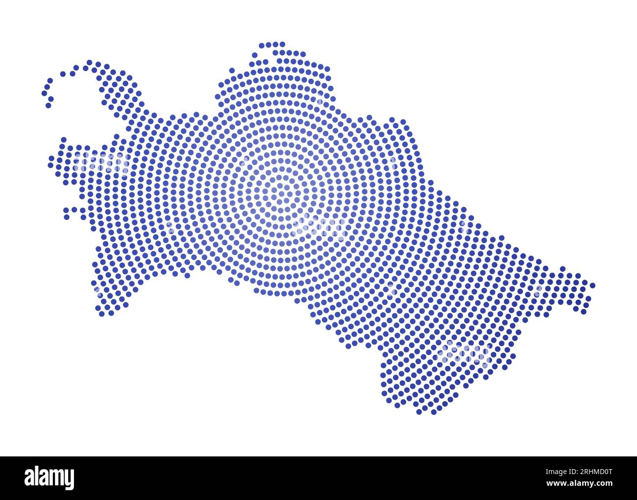 Turkmenistan gepunktete Karte. Digitale Stilform Turkmenistans. Techniksymbol des Landes mit gradizierten Punkten. Fesselnde Vektorillustration. Stock Vektor
