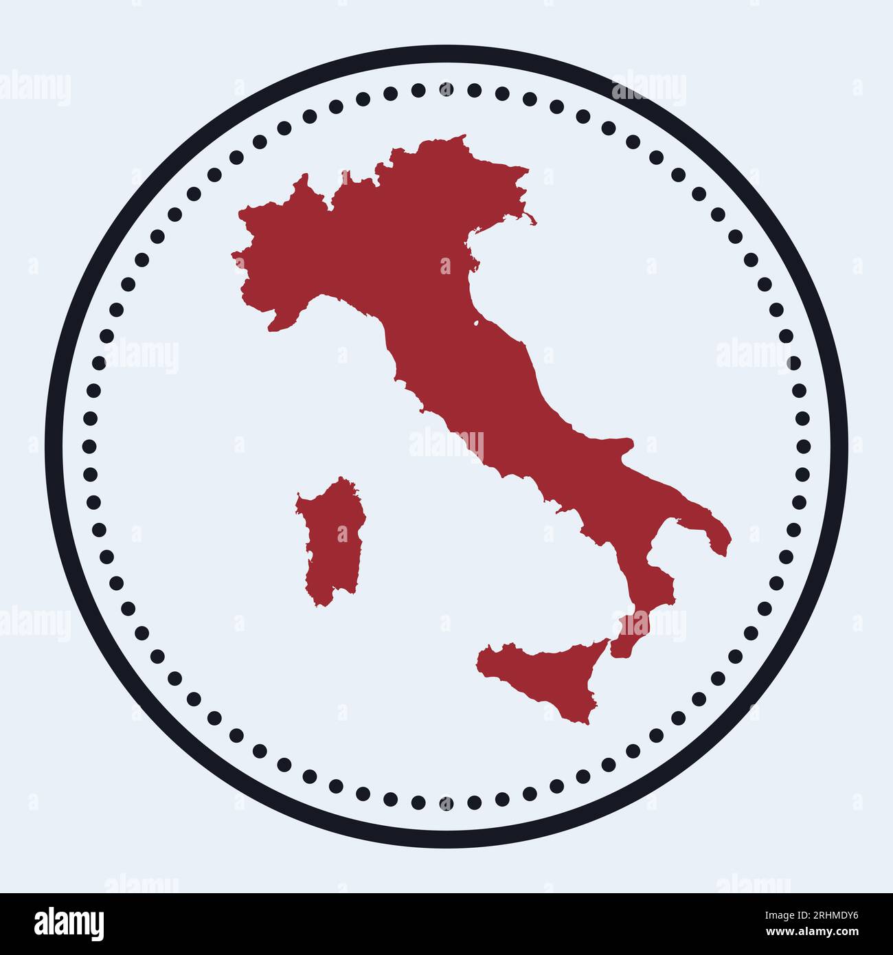 Italien Rundstempel. Rundes Logo mit Landkarte und Titel. Elegantes „Minimal Italy“-Emblem mit Karte. Vektorillustration. Stock Vektor