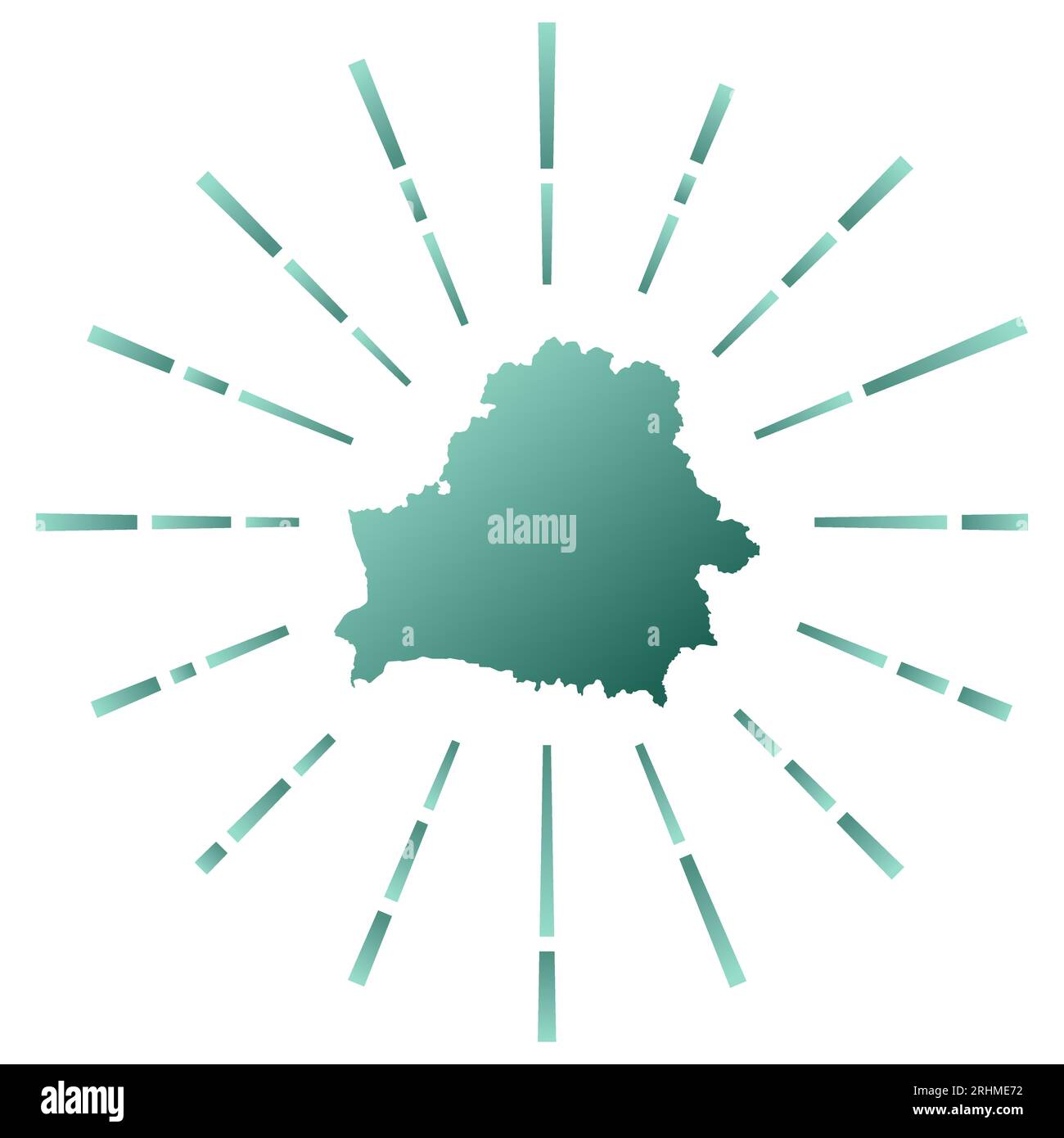 Weißrussland hat einen Sonnenaufgang. Karte des Landes mit bunten Sternrochen. Weißrussland Illustration in Digital, Technologie, Internet, Netzwerkstil. Vektor Stock Vektor