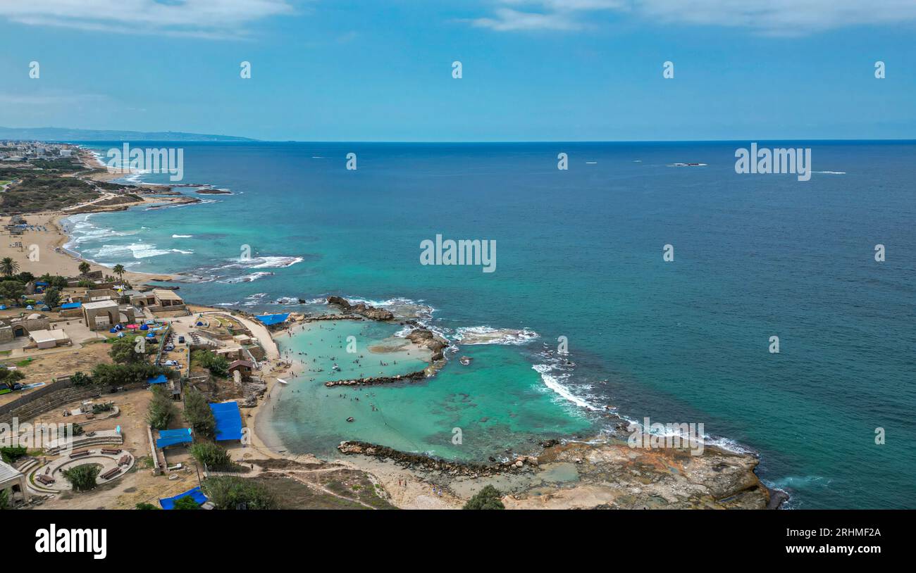 Wunderschönes hochauflösendes Panoramabild des Achziv-Nationalparks - Nord-Israel Stockfoto