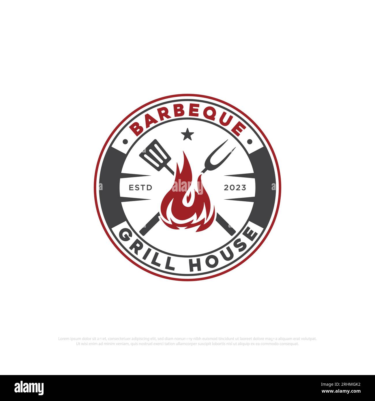 Logo-Emblem für den heißen Grill, Retro-Grillhaus und Barkymbol Vektor-Illustrationen Emblem-Vorlage Stock Vektor