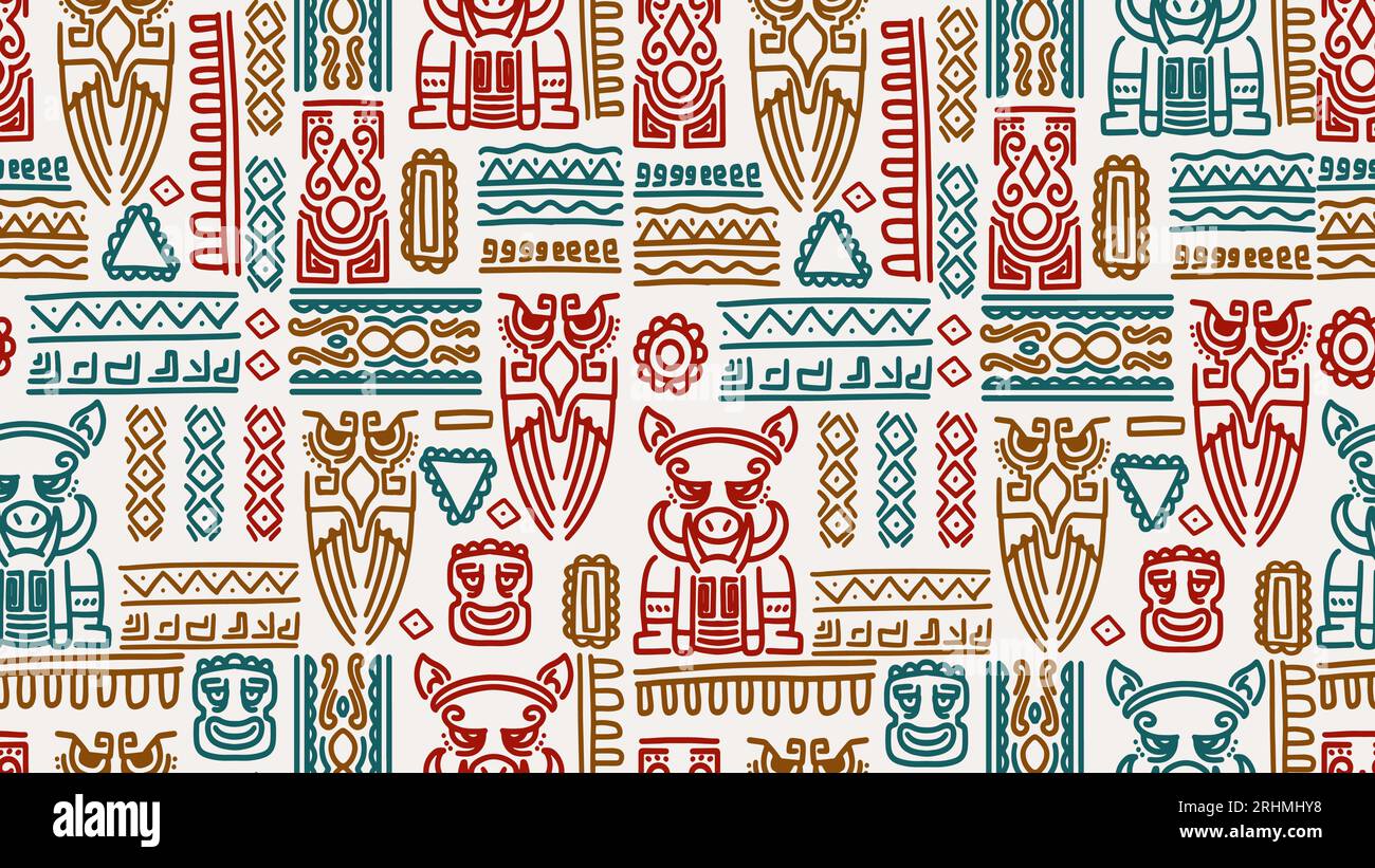 Handgezeichnetes aztec nahtloses Muster Doodle. Kreative handgefertigte Zeichnung, geometrisches antikes Relief, Retro-Design-Illustration für Kissentextildruck. Stock Vektor
