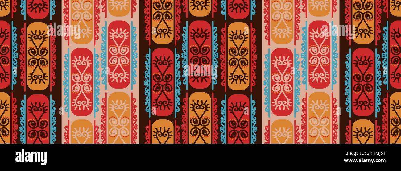 Afrikanische Symbole nahtloses Muster, Stammeszeichnung. Handgezeichneter Hintergrund mit Grunge-Textur. Vektorillustration für Mode-Textildruck. Stock Vektor