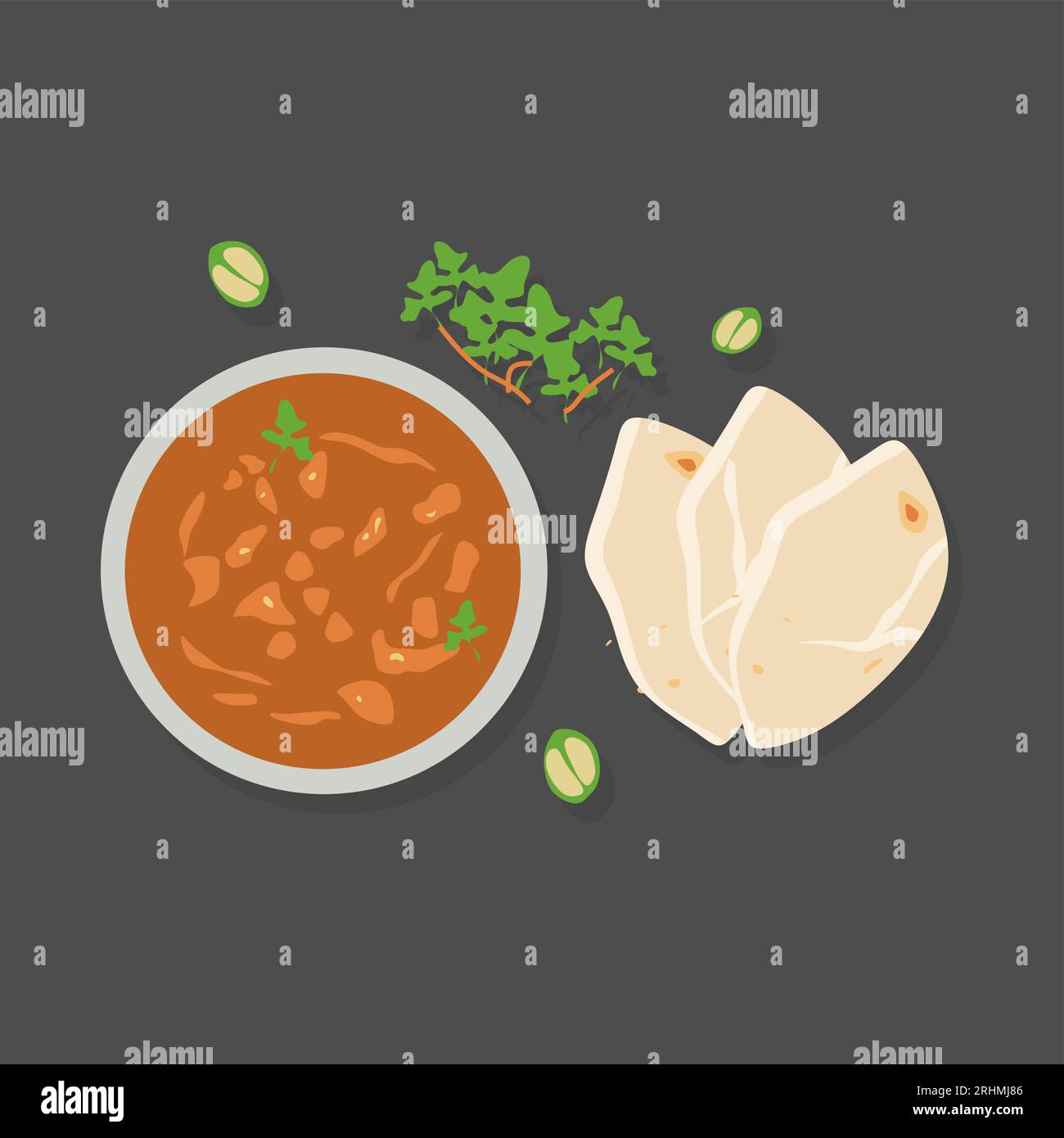 Indisches Hühnchen Tikka Masala - Gewürze Indisches Hühnchen Tikka Masala Curry Vektor-Illustration Stock Vektor