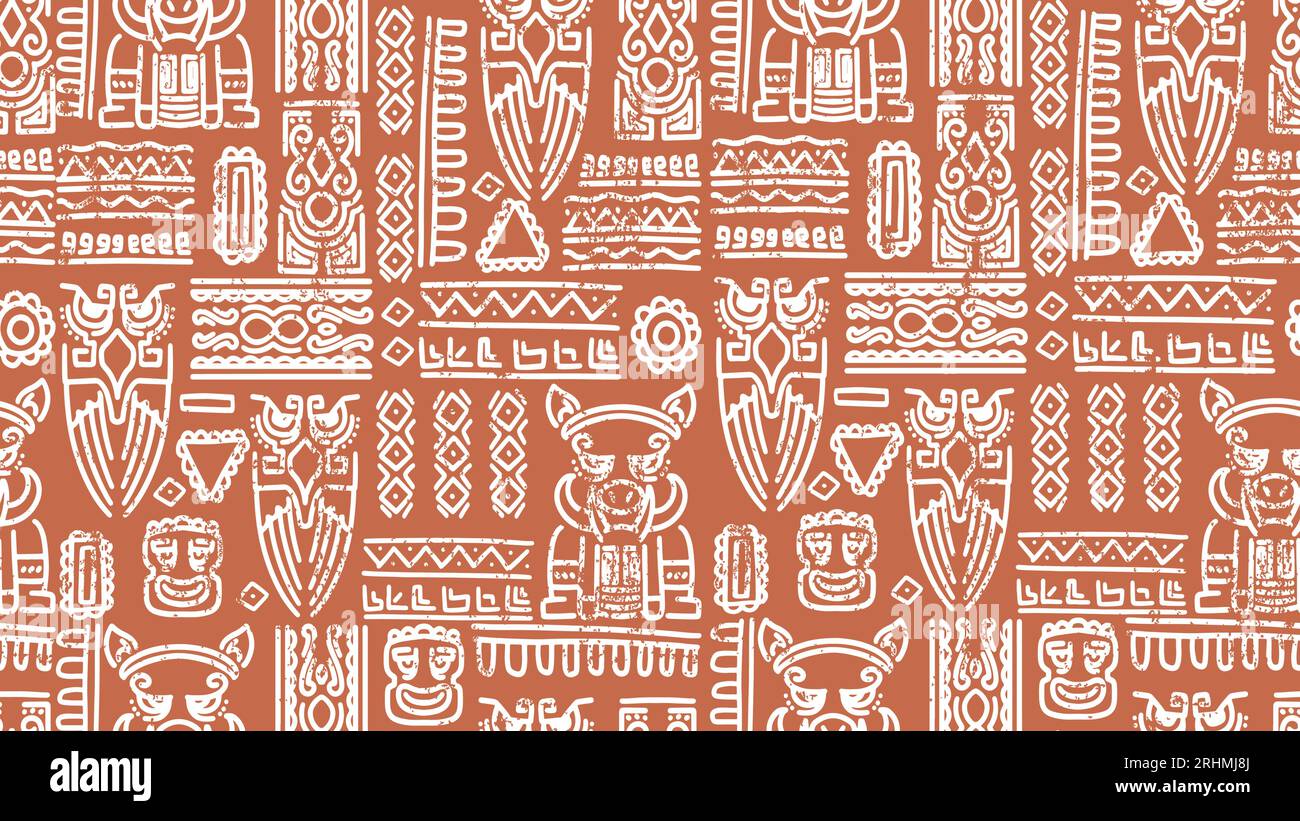 Afrikanischer nahtloser Mustervektor, Hand gezeichnete Skizze indische Linie Doodle. Retro-Design-Illustration für Textildruck mit Kissenbezug. Stock Vektor