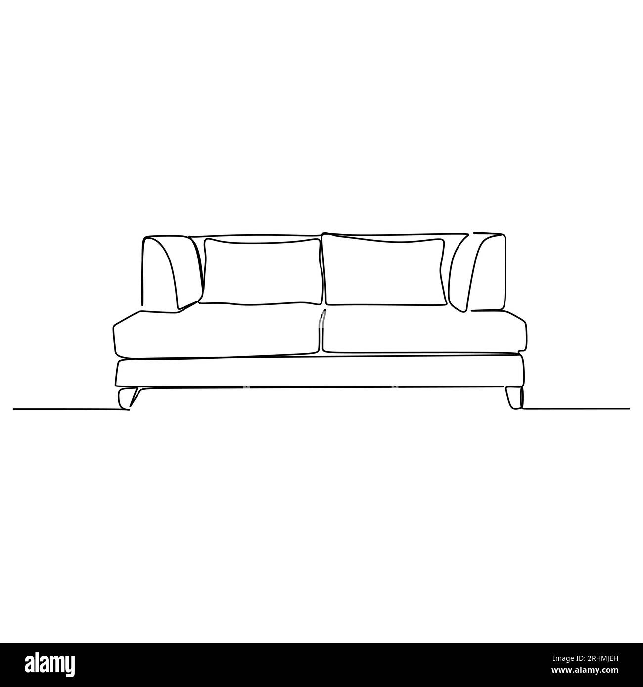 Einzeilige Zeichnung des durchgehenden Designs des Sofas isoliert auf weißem Hintergrund. Stock Vektor