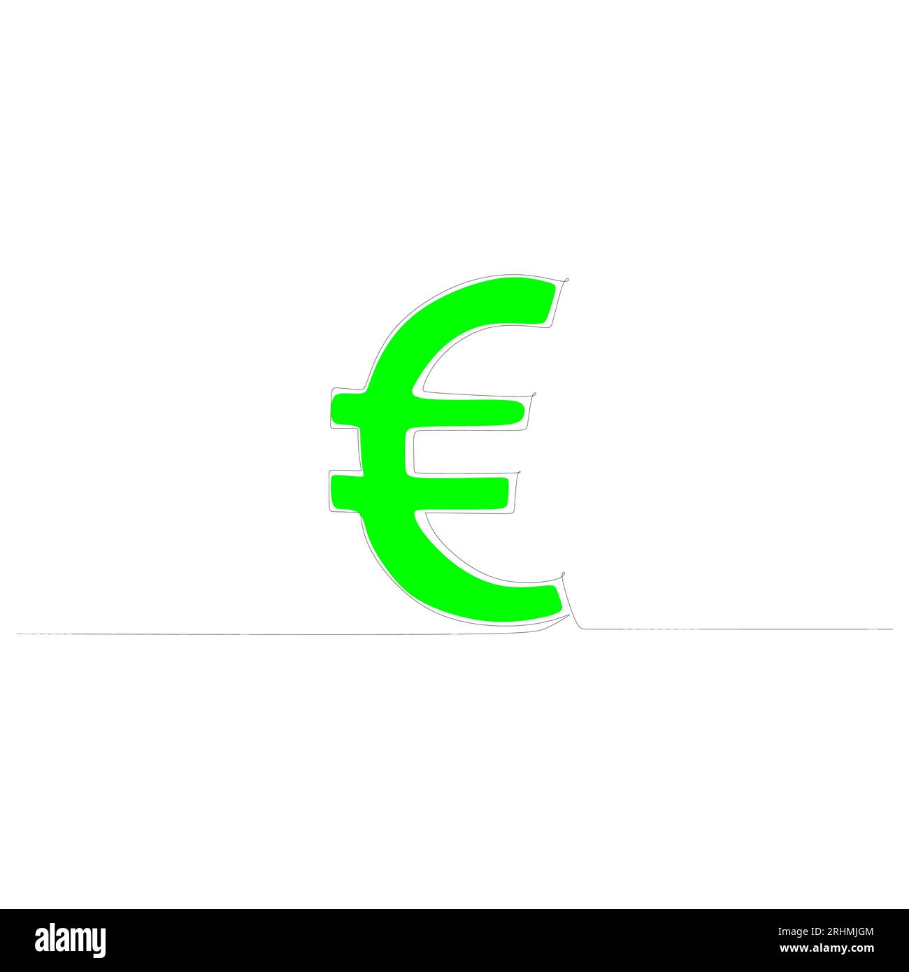 Einzeilige Zeichnung des grünen Euro-Geldsymbols auf weißem Hintergrund. Stock Vektor