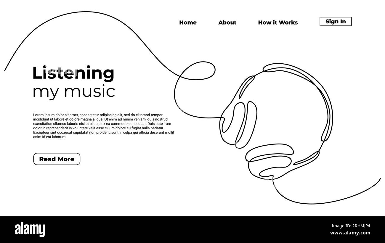 Kopfhörer einzeilige Zeichnung minimalistische, durchgehende handgezeichnete Vektorillustration. Musik-Gadget, Landing-Page-Vorlage für Entertainer Stock Vektor