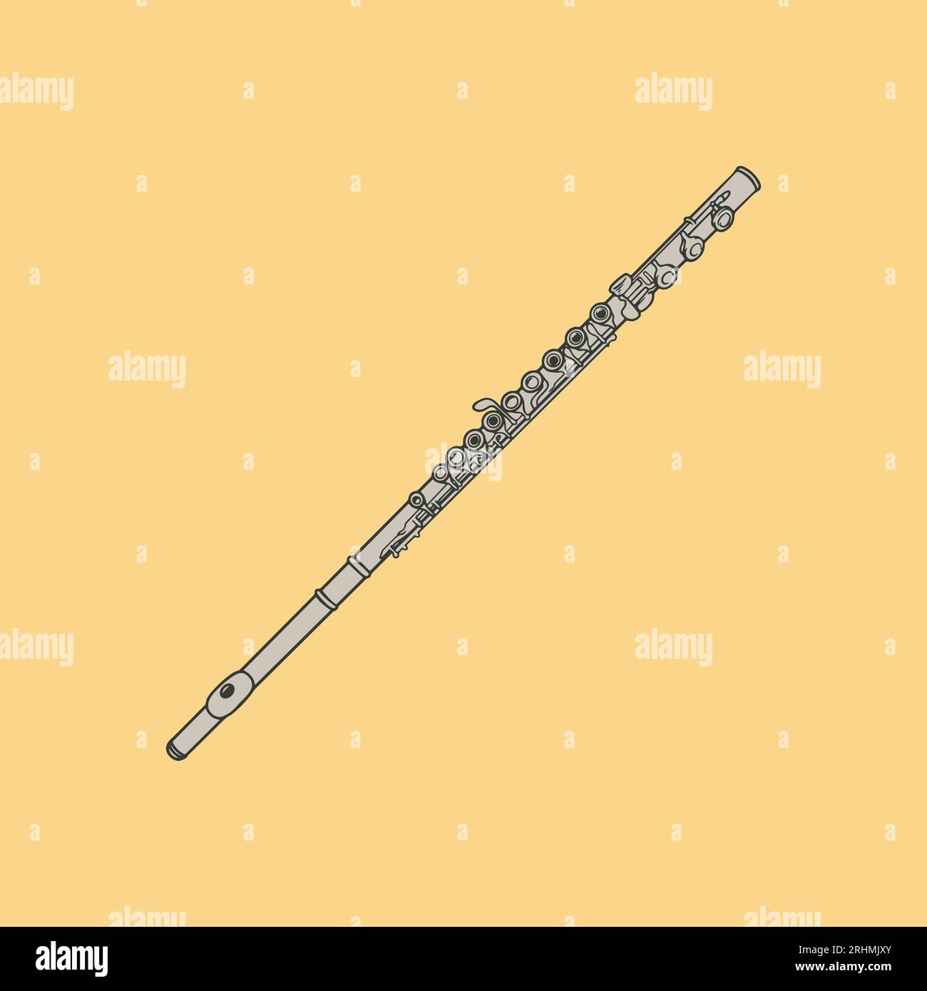 Handgezeichnete Flöteninstrument-Doodle-Vektor-Illustration in Schwarz und weiß Stock Vektor
