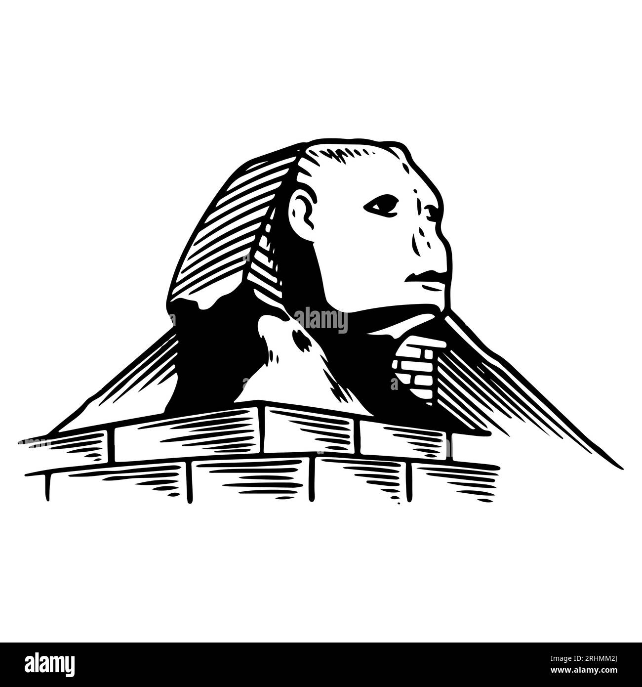 Sphinx Gebäude Hand gezeichnete Skizze, Vektorillustration schwarz-weiß. Stock Vektor