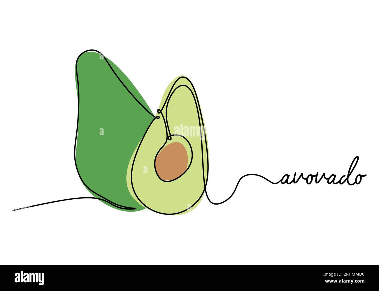 Avocado durchgehende einzeilige Zeichnung, Obstvektor-Illustration. Stock Vektor