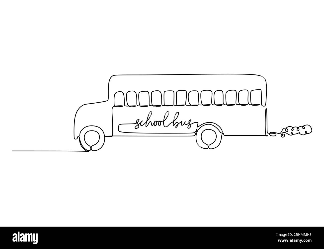Schulbus - Schulbildungsobjekt, einzeilige Zeichnung kontinuierliches Design, Vektorillustration. Stock Vektor