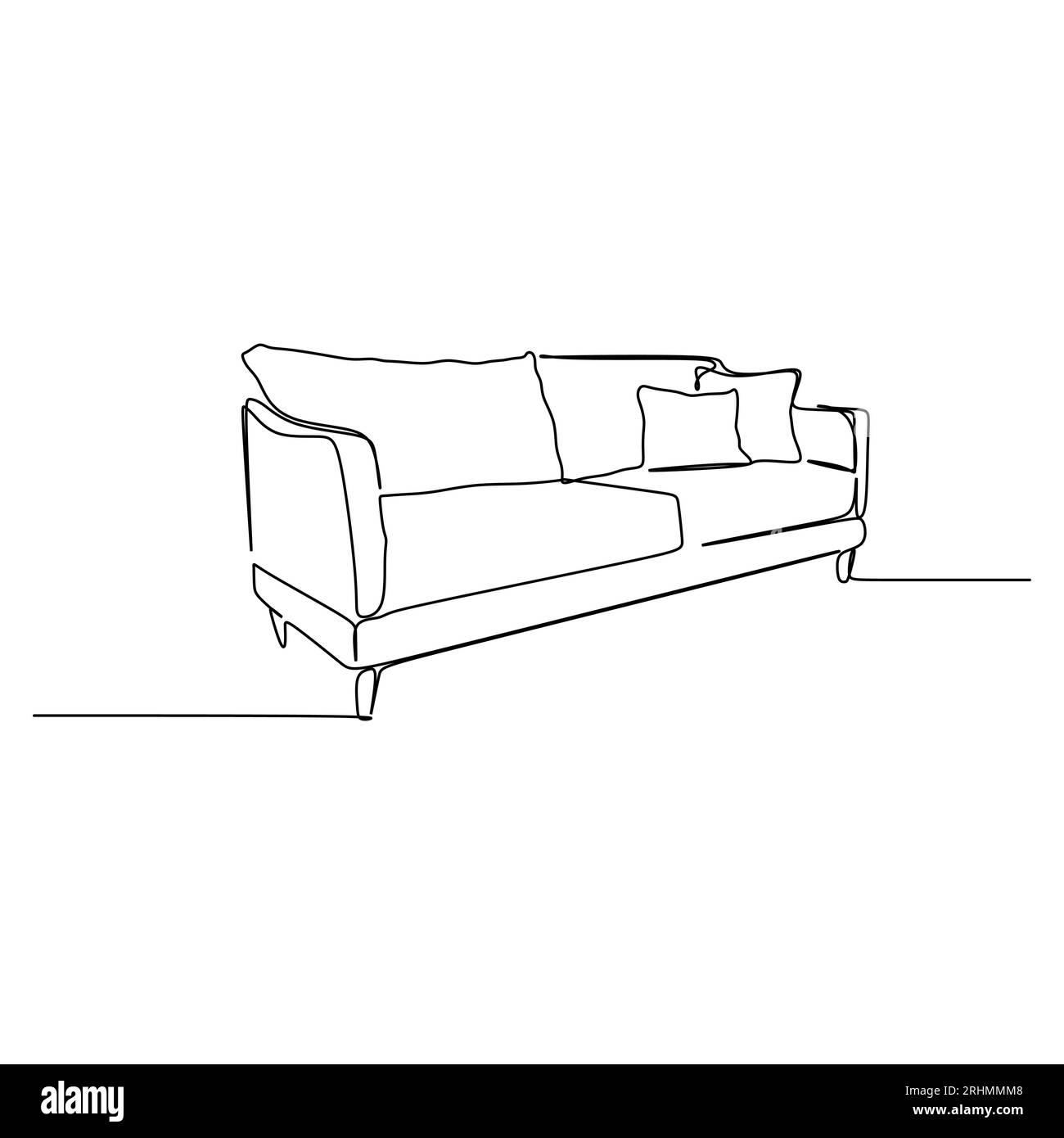 Einzeilige Zeichnung des durchgehenden Designs des Sofas isoliert auf weißem Hintergrund. Stock Vektor