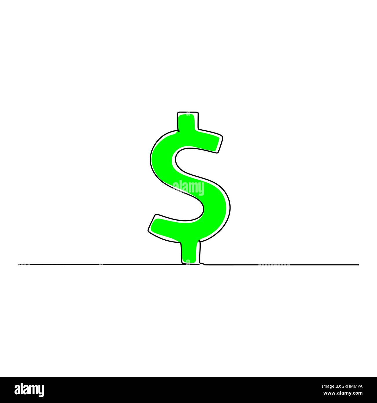 Einzeilige Zeichnung durchgängiges Design des grünen Dollargeldsymbols, isoliert auf weißem Hintergrund. Stock Vektor