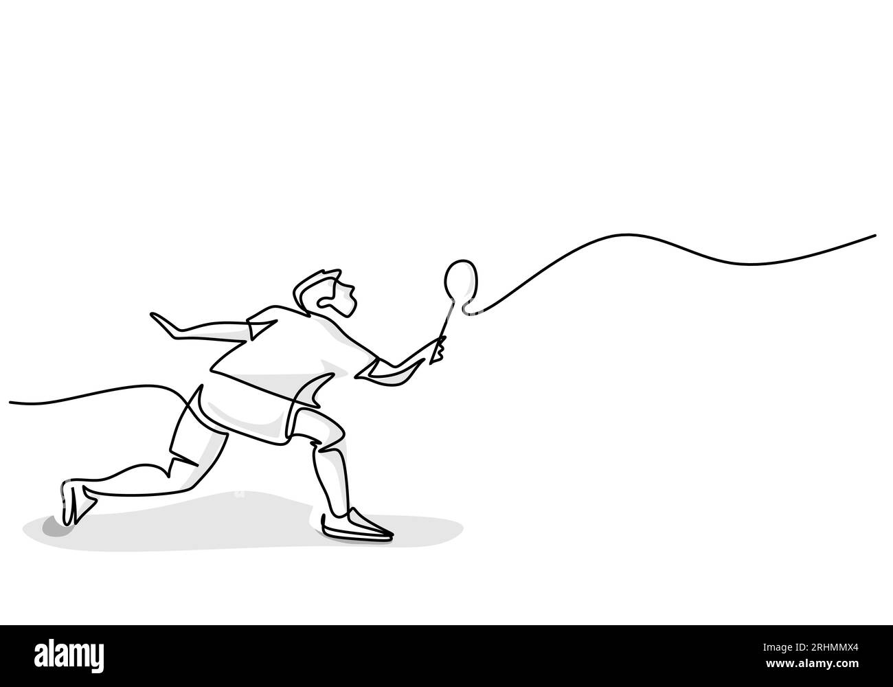 Badminton Player Simple One Line Art, Sportillustration einer Person, die Badminton spielt Stock Vektor