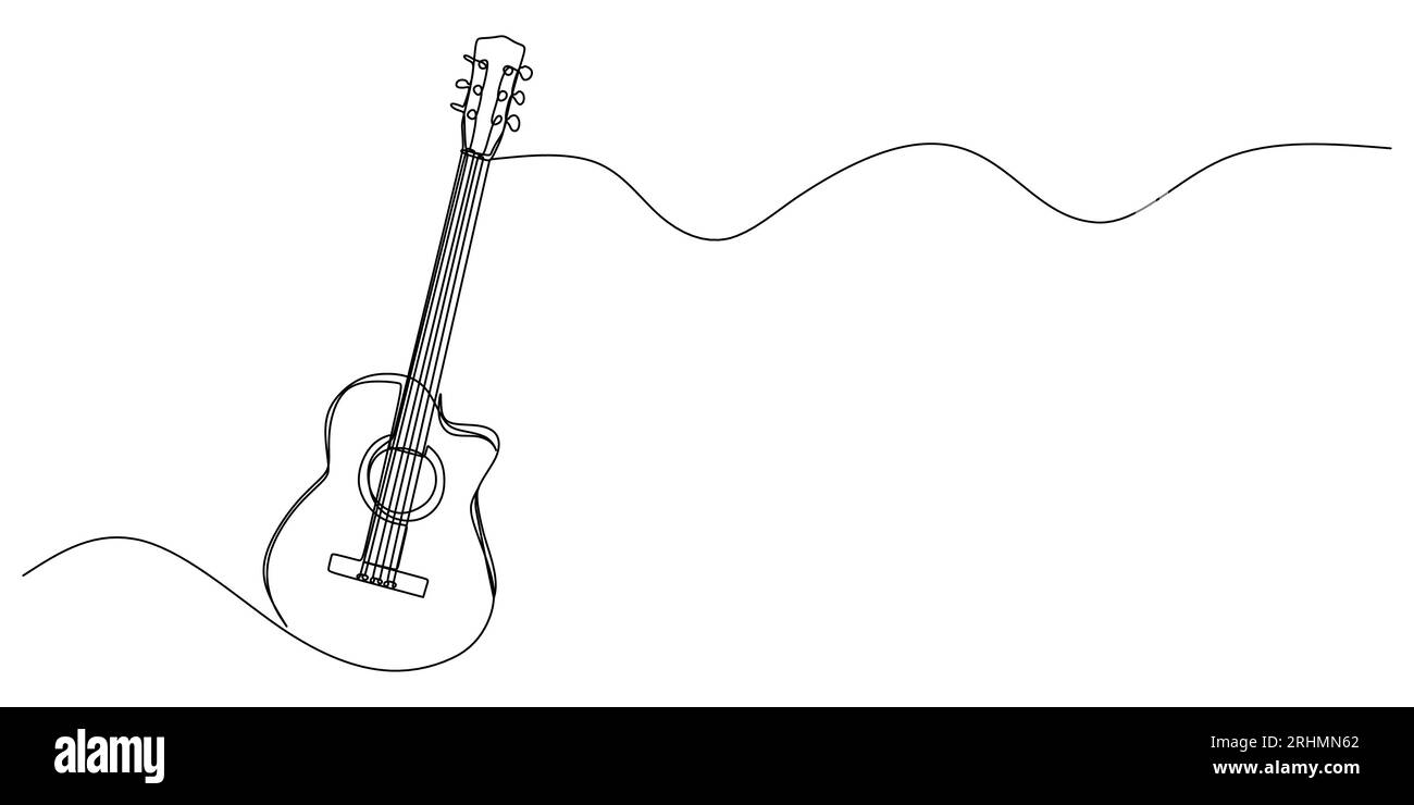 Durchgehende einzelne Gitarrenlinie isoliert auf weißem Hintergrund. Stock Vektor
