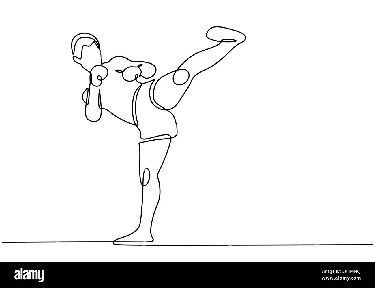 Man-Kickboxing-Strichzeichnung. Sportkämpfer Hand gezeichnet. Stock Vektor