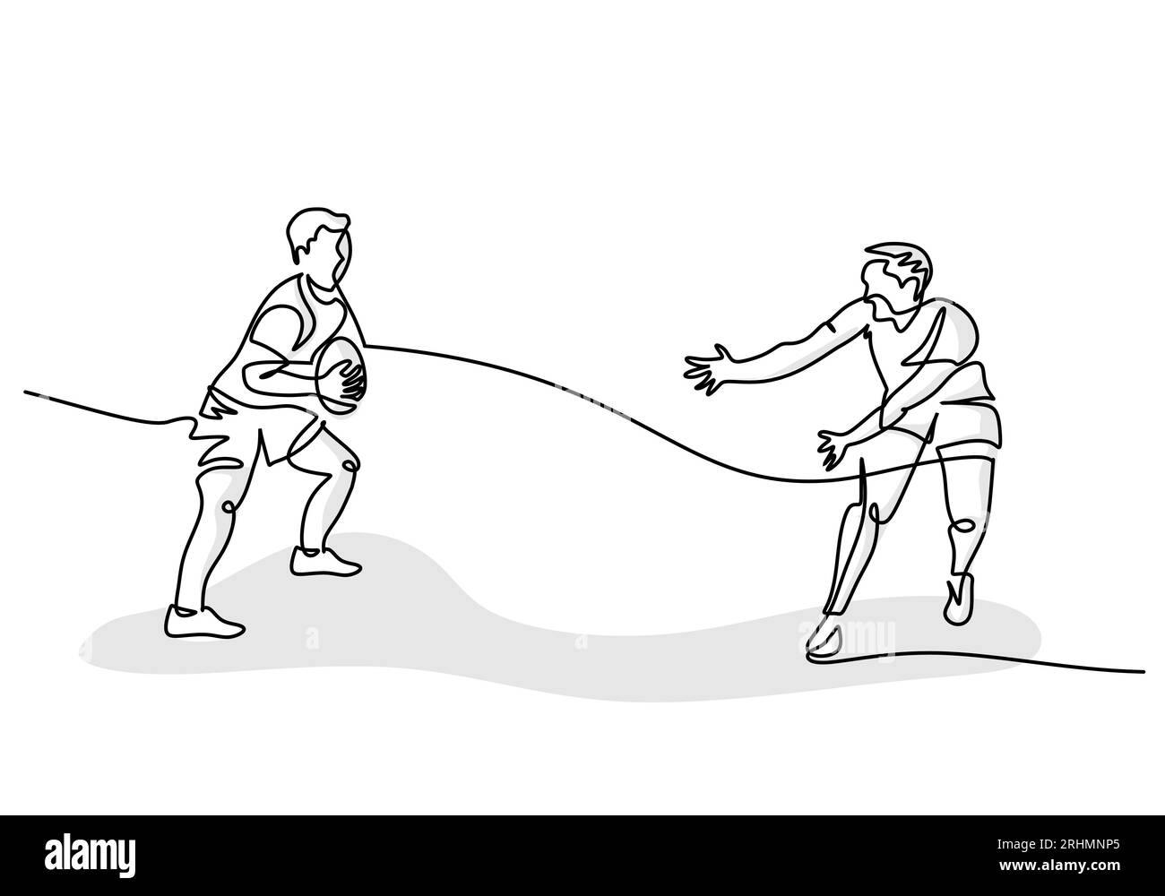 Rugby Player Continuous Line Drawing, Sport Game Hand Drawn Illustration Stock Vektor