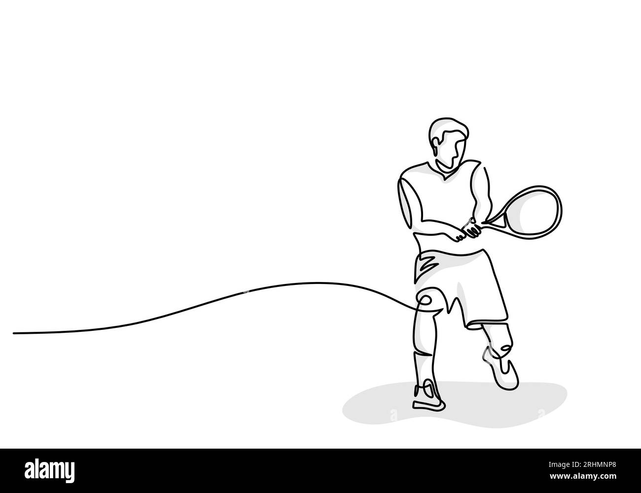 Tennis Player Continuous Line Drawing, Sport Game Hand Drawn Illustration Stock Vektor