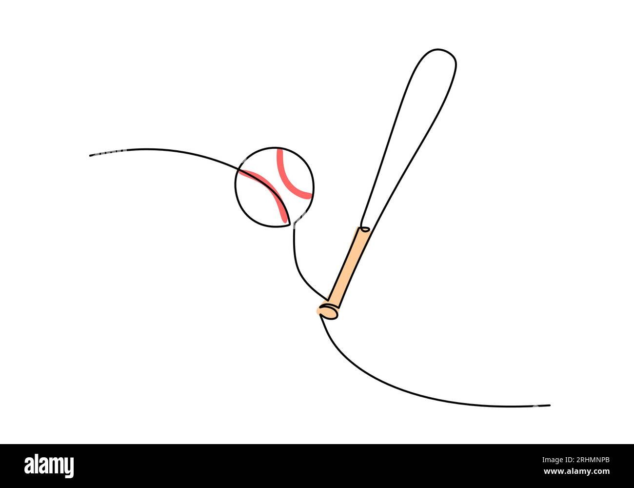 Baseball One Line Drawing: Fortlaufendes Handgezeichnetes Sport-Theme-Objekt Stock Vektor