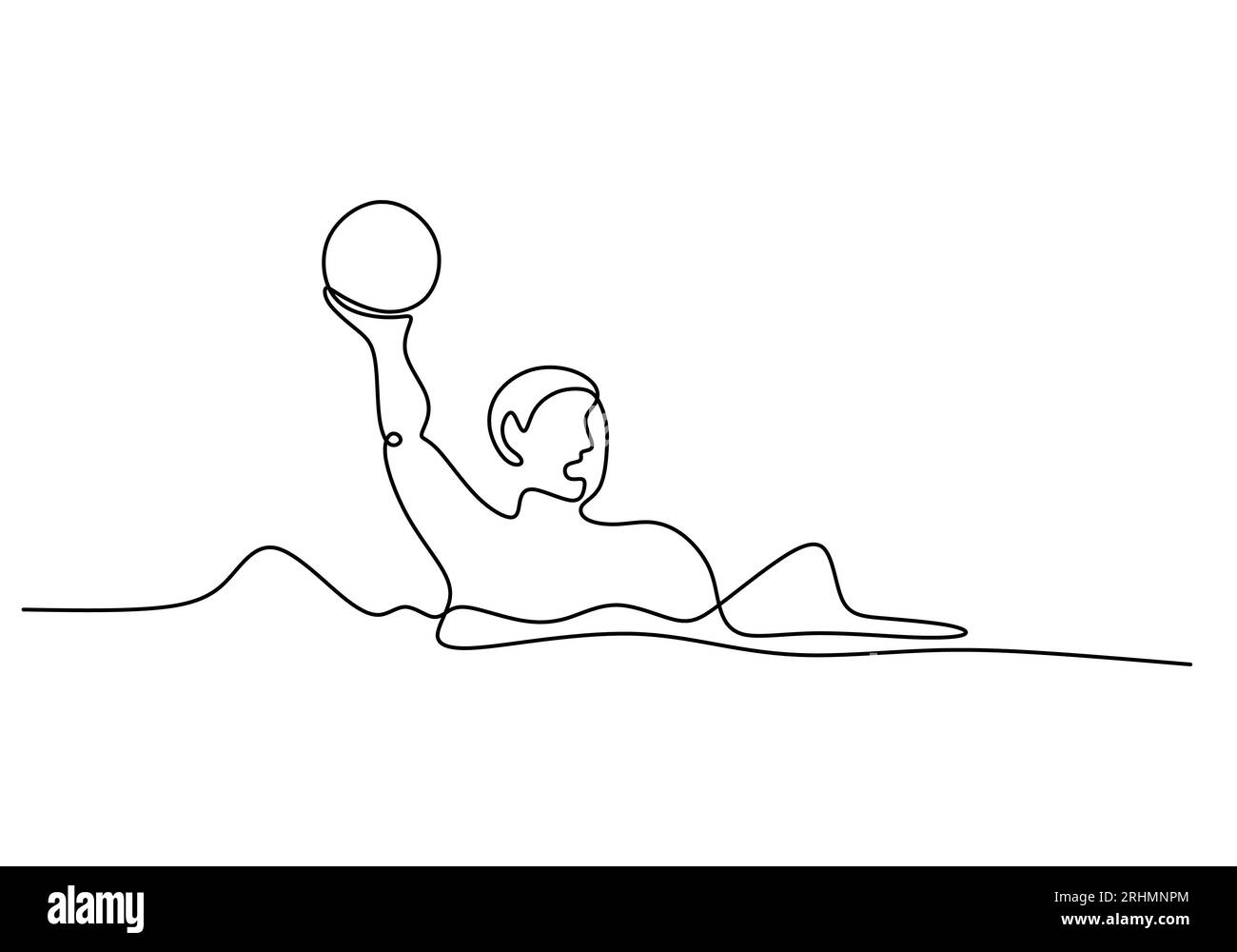 Wasserballball Eine Linie Zeichnen: Durchgehendes Handgezeichnetes Sport-Thema Stock Vektor