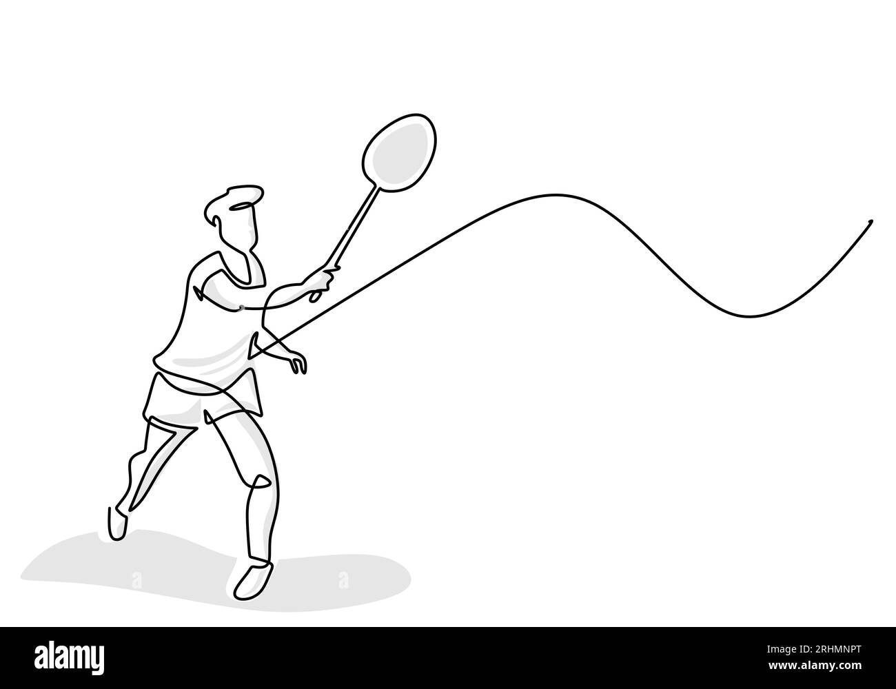 Badminton Player Continuous Line Drawing, Sport Game Hand Drawn Illustration Stock Vektor