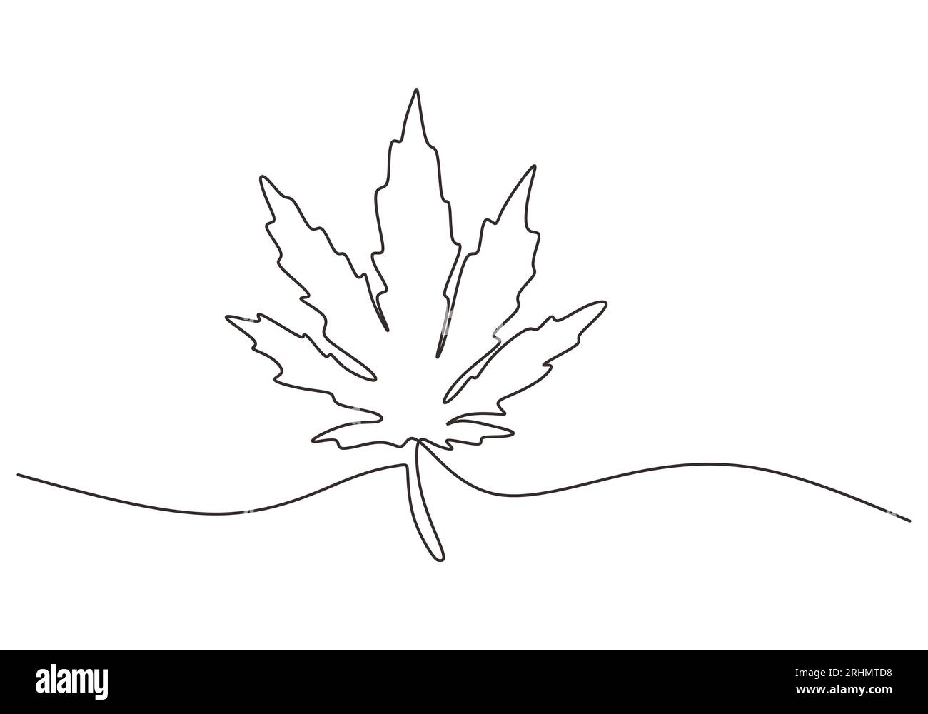 Eine durchgehende Einzellinie Unkrautblatt für die Zimmerdekoration isoliert auf weißem Hintergrund. Stock Vektor