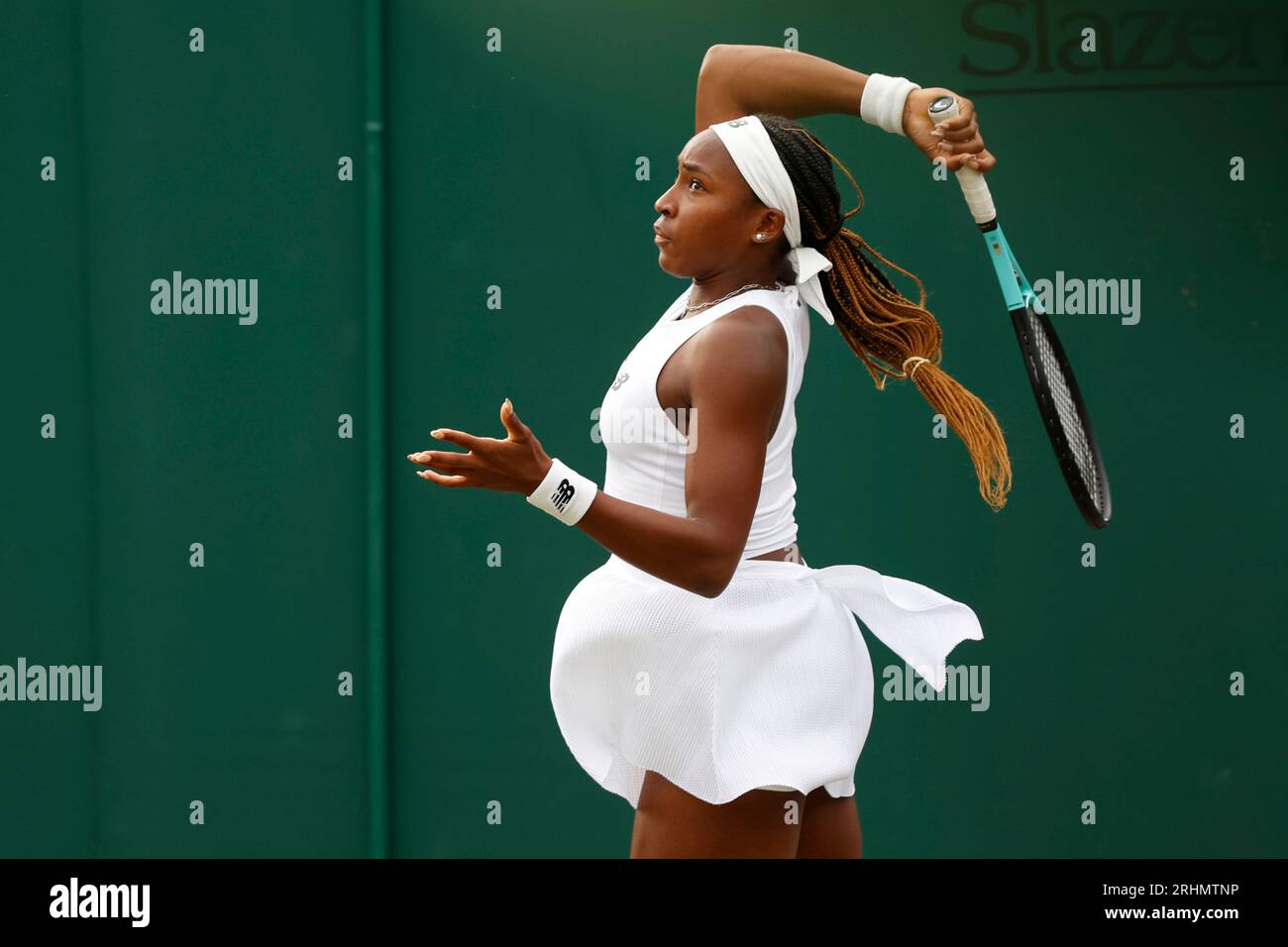 Tennisspieler Coco Gauff USA) bei den Wimbledon Championships 2023, All England Lawn Tennis and Croquet Club, London, England. Stockfoto