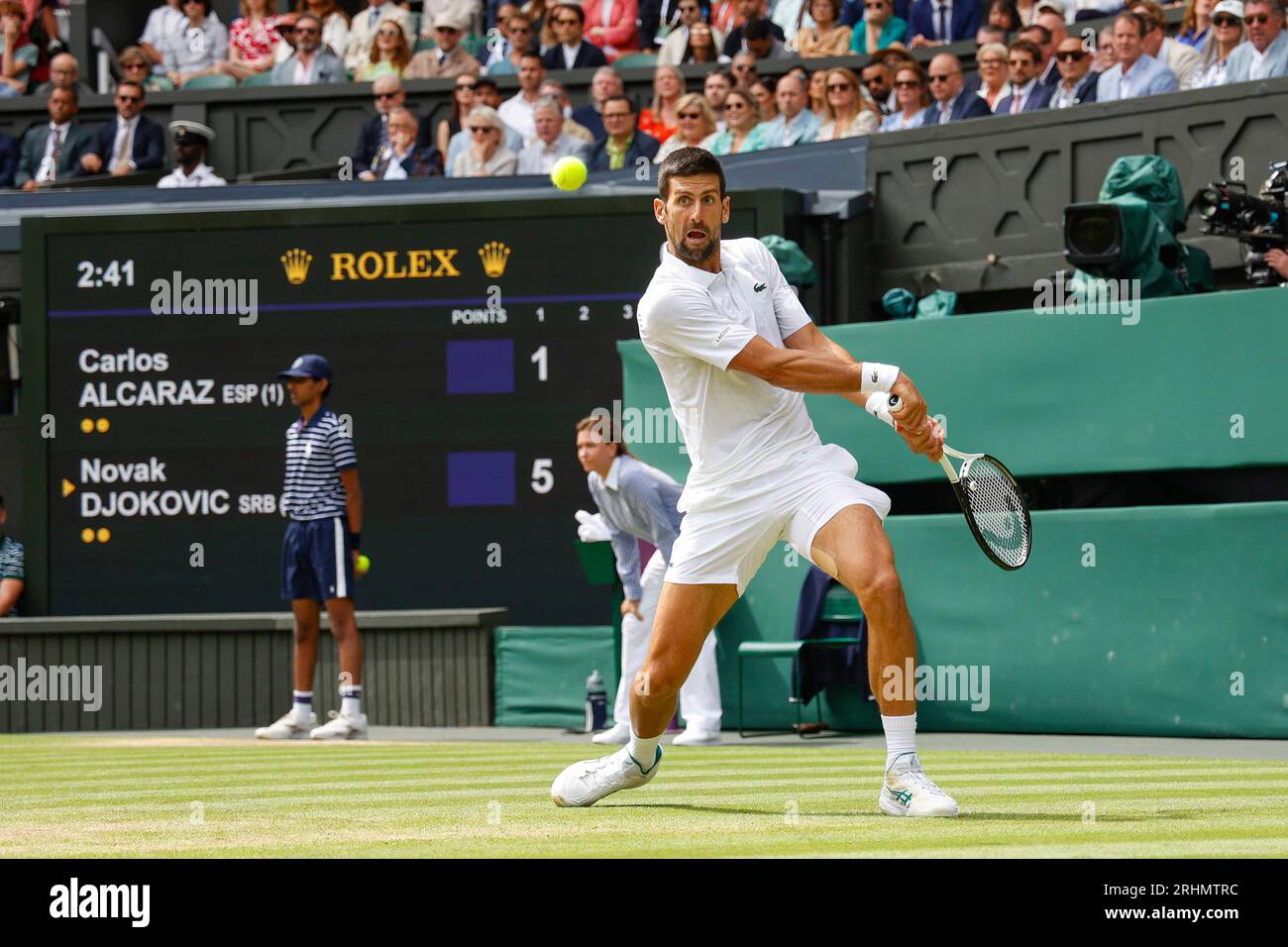 Tennisspieler Novak Djokovic (SRB) bei den Wimbledon Championships 2023, All England Lawn Tennis and Croquet Club, London, England. Stockfoto