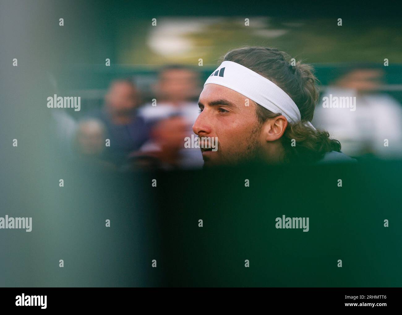 Tennisspieler Stefanos Tsitsipas (GRE) bei den Wimbledon Championships 2023, All England Lawn Tennis and Croquet Club, London, England. Stockfoto