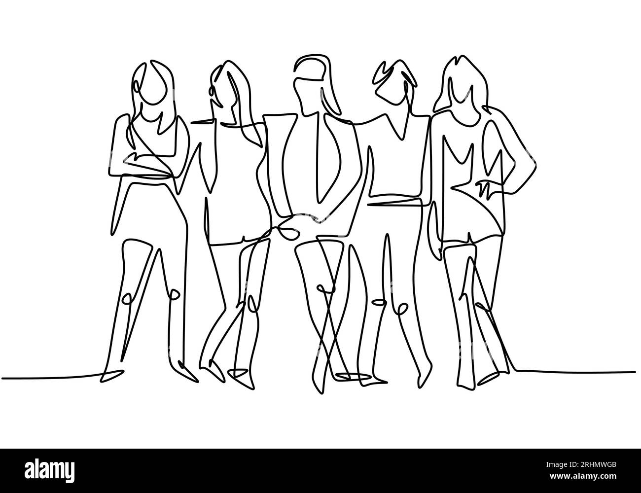 Eine durchgehende Einzellinie der trendigen Geschäftsfrauengruppe isoliert auf weißem Hintergrund. Stock Vektor