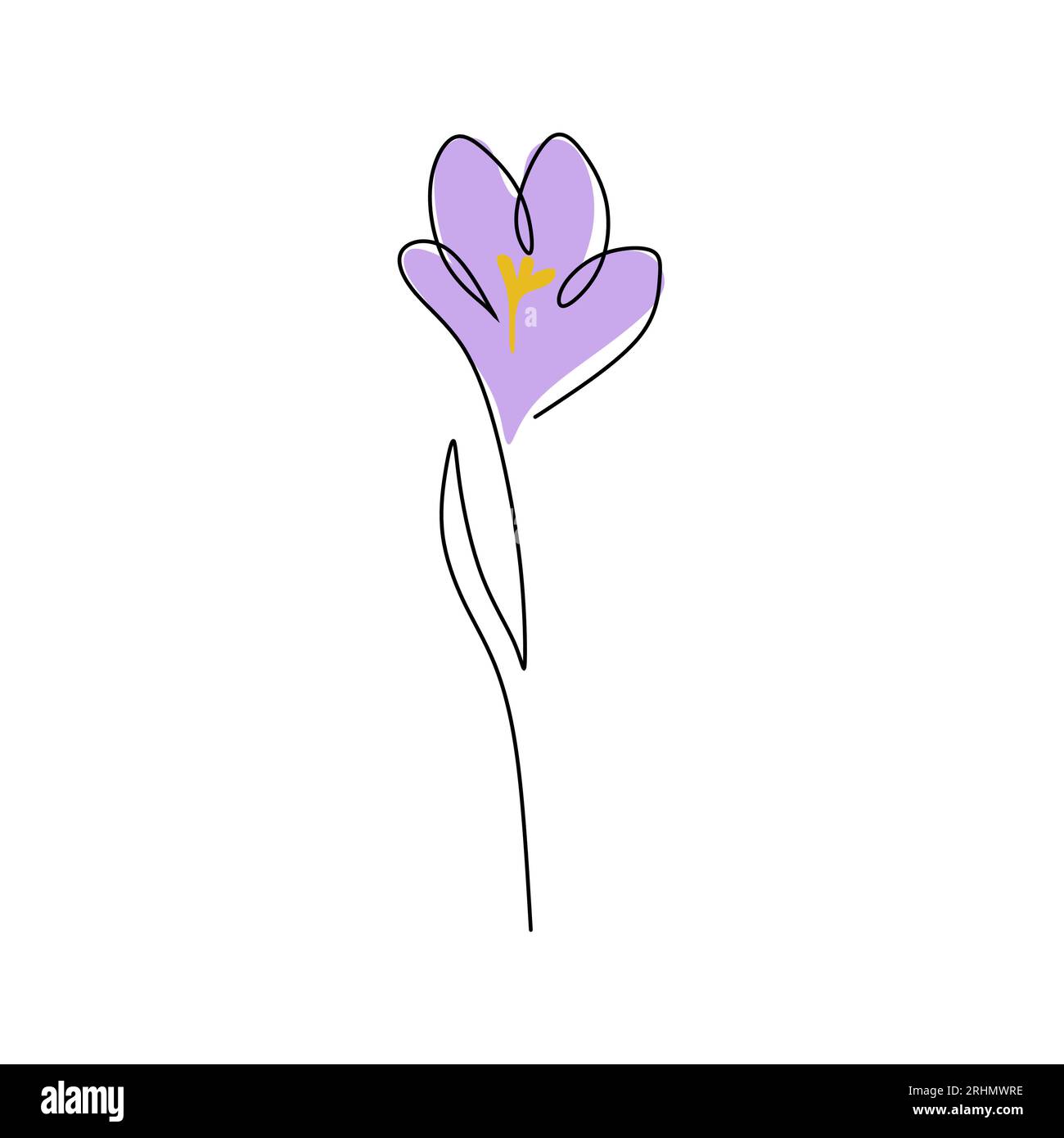 Eine durchgehende einzelne Linie der Crocus-Frühlingsblume mit blauer Farbe isoliert auf weißem Hintergrund. Stock Vektor