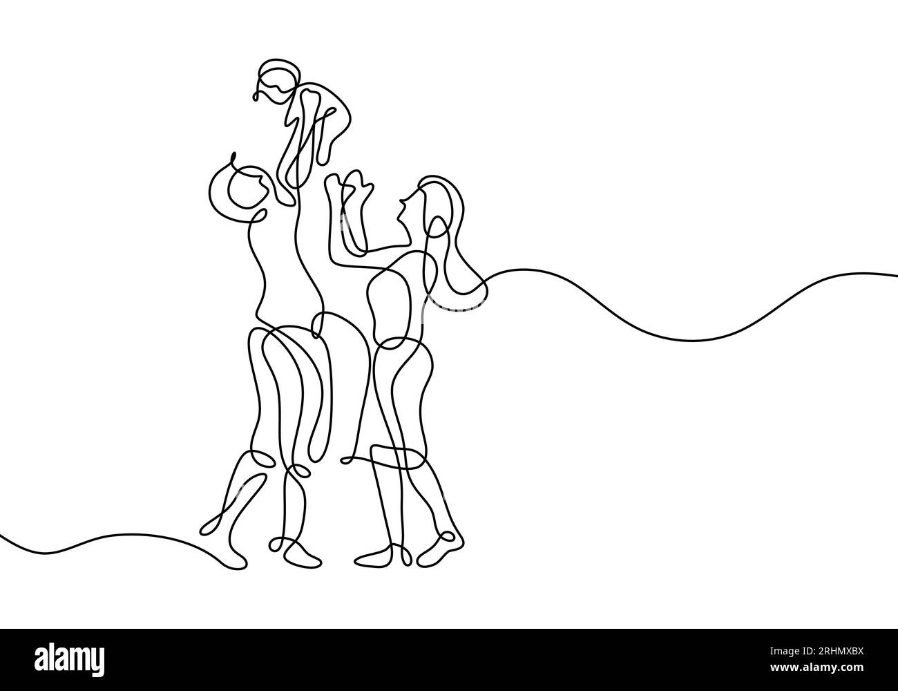 Eine durchgehende Einzelzeichnung Kunst glückliche Familienbeziehung. Vektorillustration. Isoliertes Bild Hand zeichnen Kontur auf weißem Hintergrund. Stock Vektor