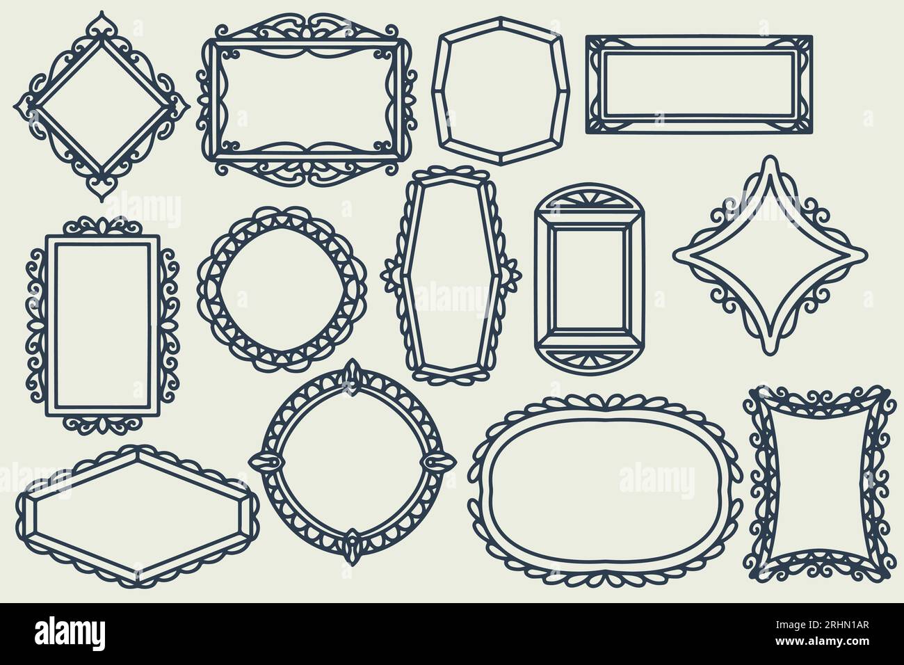 13 handgezeichnetes Rahmendekorationsset. Sammlung von handgezeichneten Doodle-Rahmen isoliert auf weißem Hintergrund, schwarze Zeichnungen Set, minimal freihändig gezeichnet SK Stock Vektor