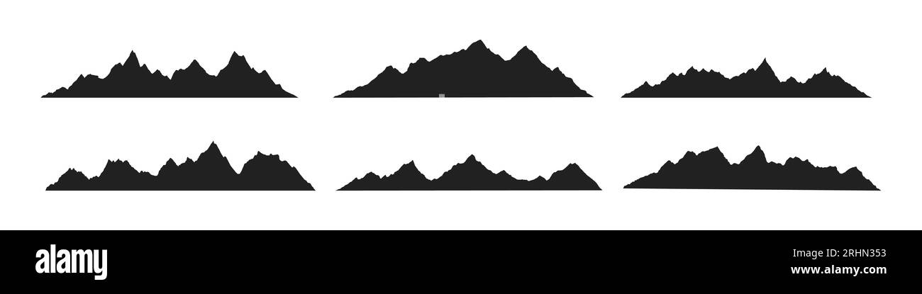 Mountain Ridges Peak Silhouetten flaches Design Vektorbild auf weißem Hintergrund isoliert. Felsengipfel mit verschiedenen Gebirgszügen Stock Vektor