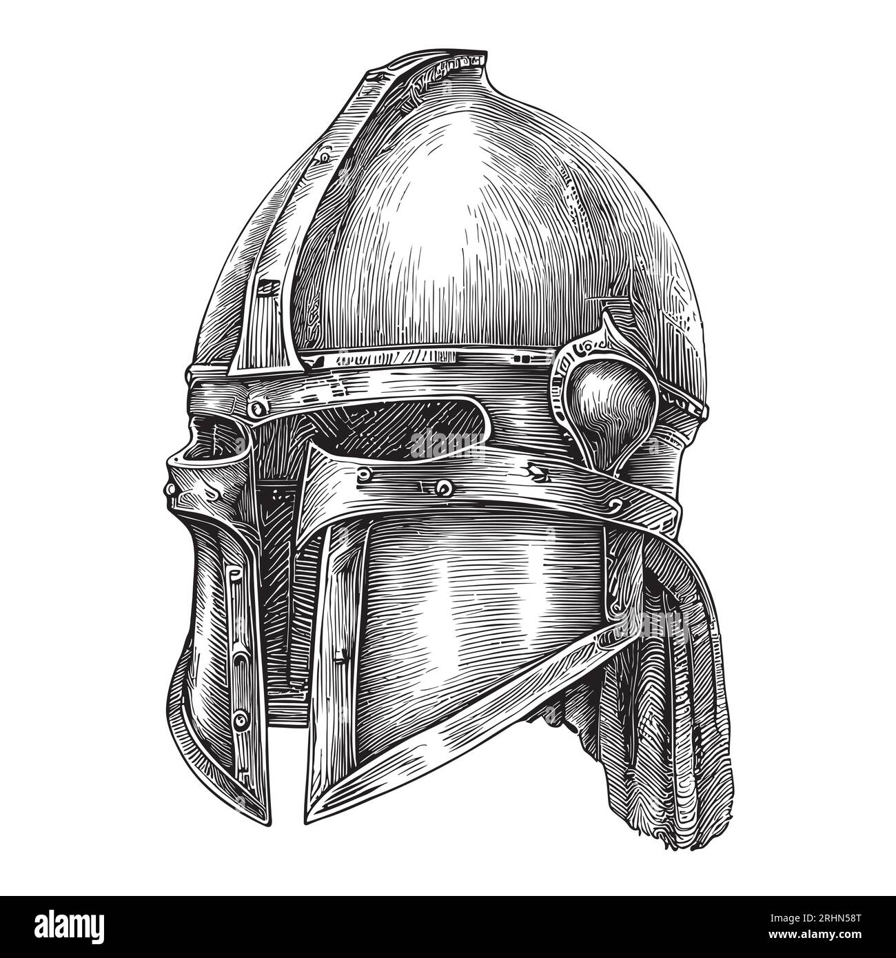 Knight Helm Vintage Skizze Hand gezeichnet Mittelalter Illustration Stock Vektor