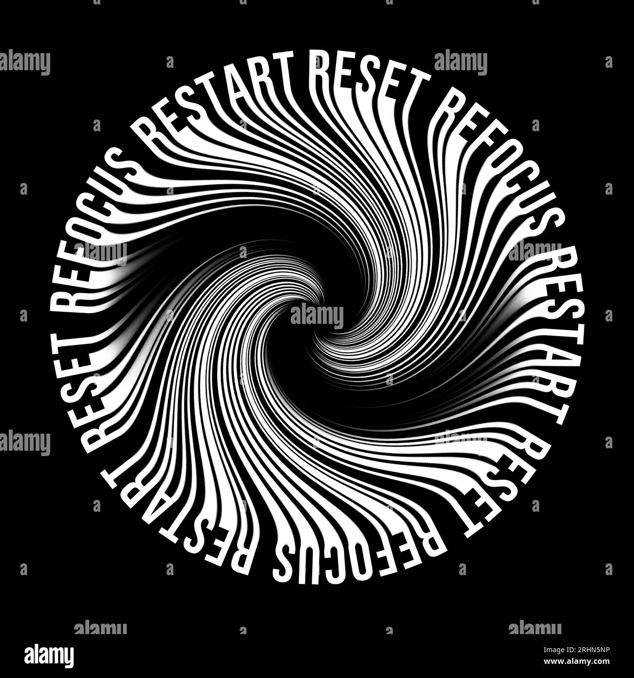 Reset Refocus Restart – Motivationszitat modernes Design. Verdrehter Slogan. Typographie-Streetwear im urbanen Stil. Minimalistisches Plakat mit Beschriftung Stockfoto