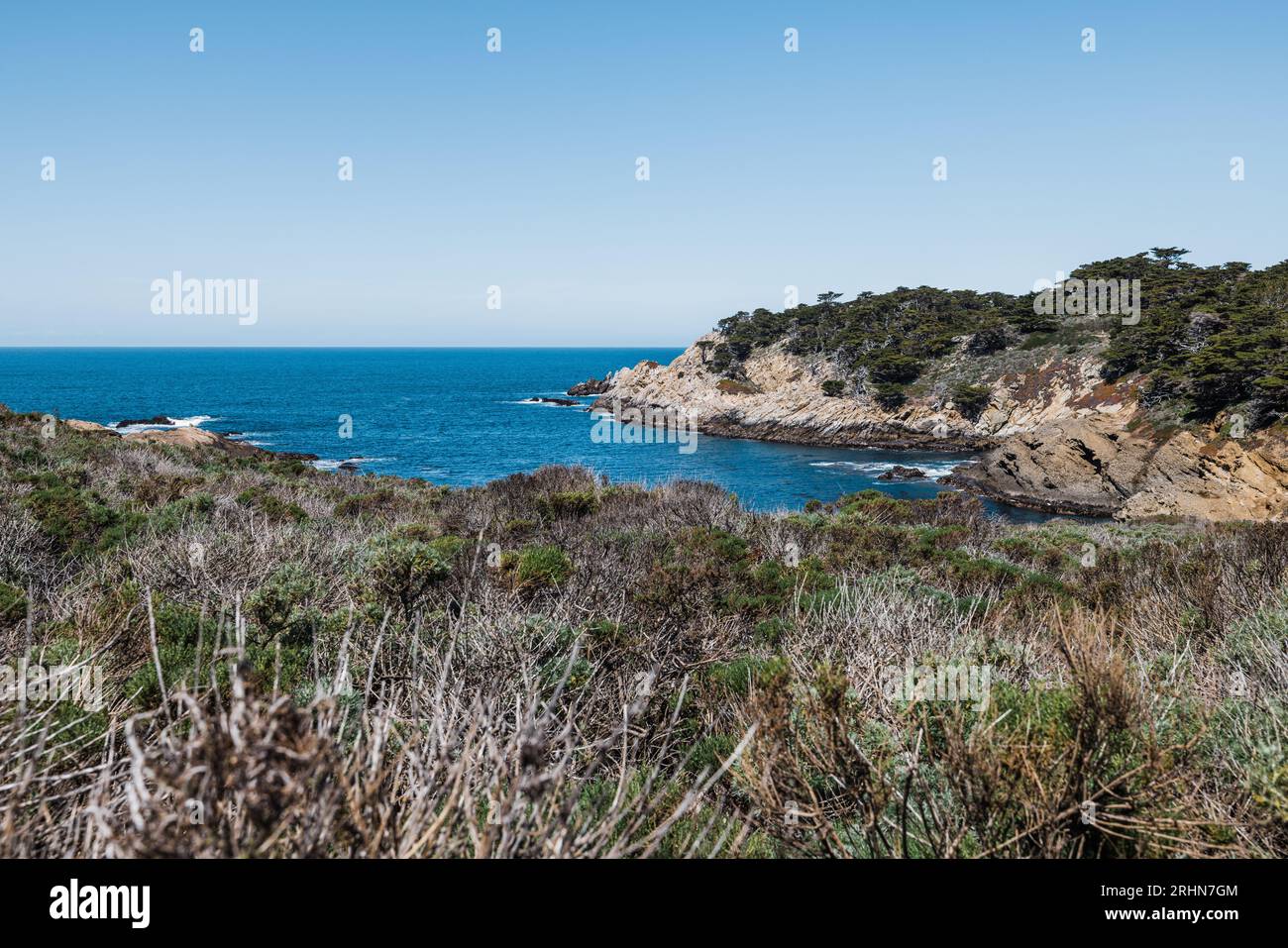 Grüne kalifornische Küste, Meer und Klippen in der Nähe von Carmel California Stockfoto