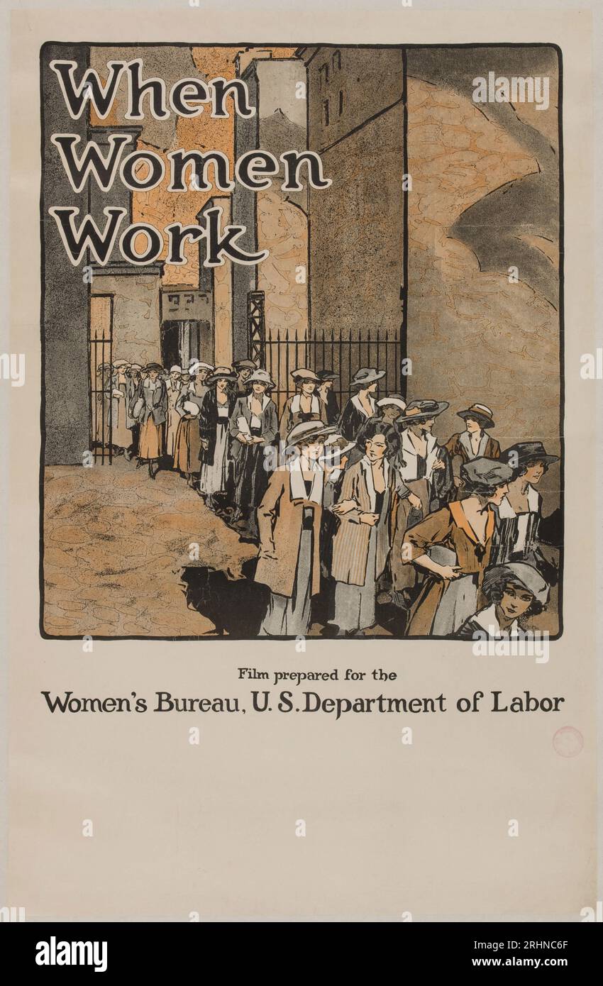 Filmplakat „wenn Frauen arbeiten“. Das Frauenbüro, U.S. Department of Labor. Museum: PRIVATSAMMLUNG. Autor: ANONYM. Stockfoto