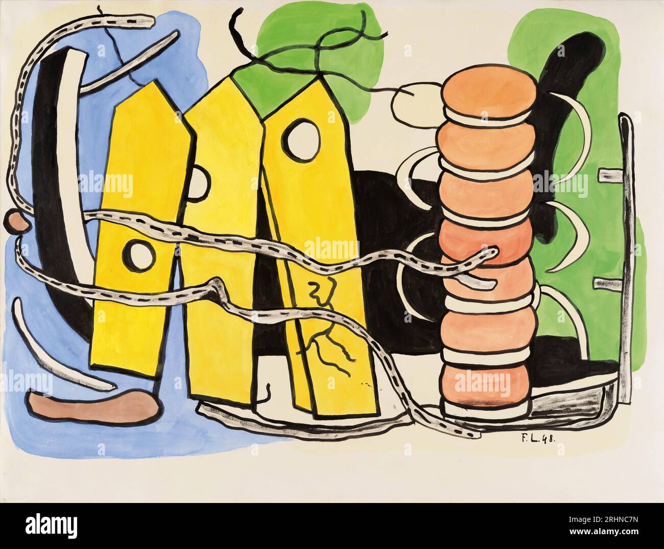 Komposition (Les trois étiquettes). Museum: PRIVATSAMMLUNG. Autor: FERNAND LEGER. Stockfoto
