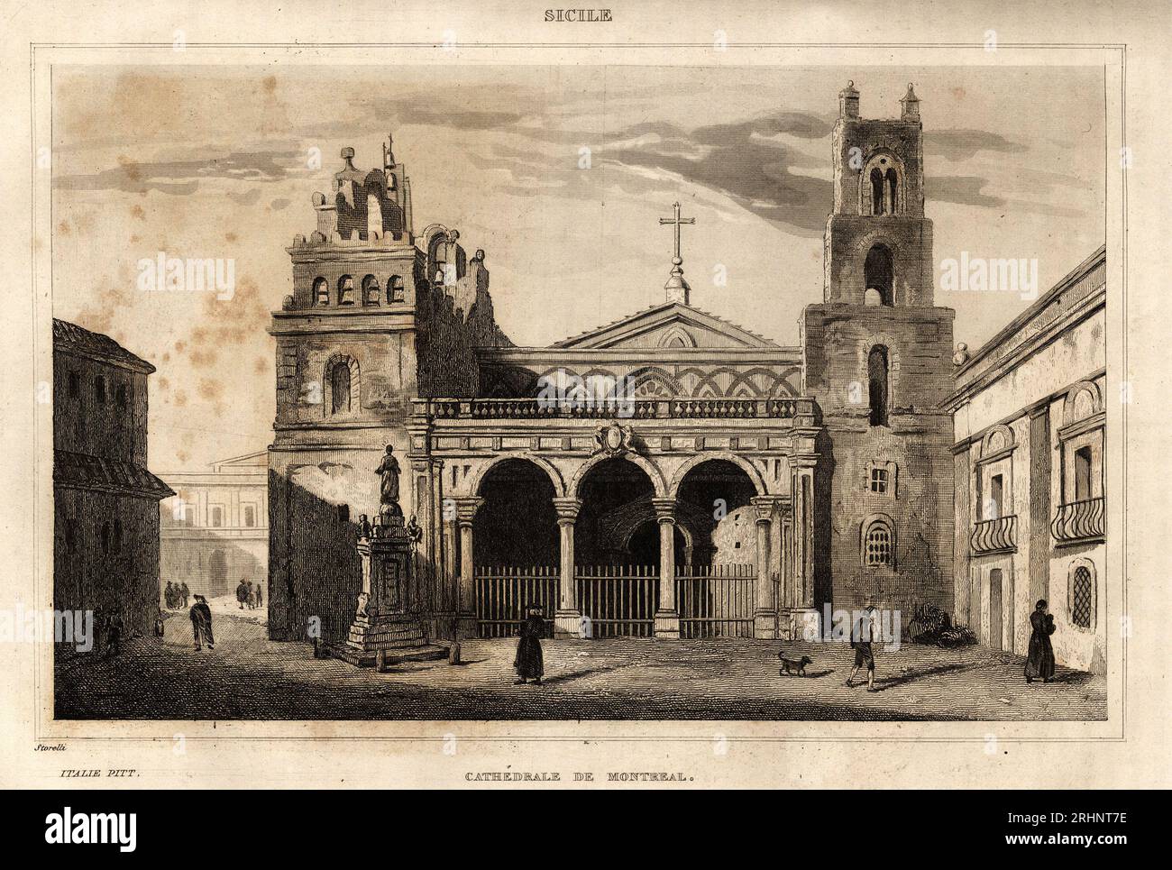 La cathedrale de Montreal, (Monreale) en Sicile, gravure de Storelli, in 'Italie pittoresque', Amable Coste Editeur,1836. . Stockfoto