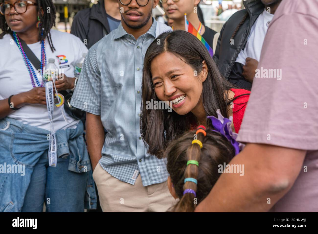 Boston, MA, USA, 10. Juni 2023: Bürgermeister Michelle Wu grüßt die Öffentlichkeit. Stockfoto