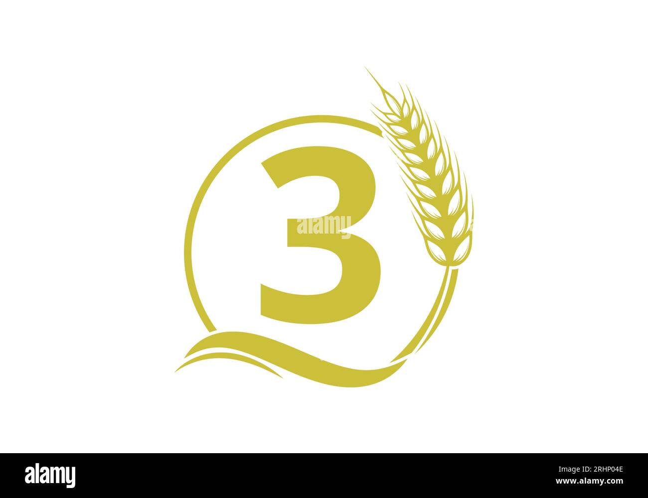 Zeichen des Buchstabens 3 mit Weizenohrkranz. Landwirtschafts-Logo Landwirtschafts-Vorlage Vektorsymbol Stock Vektor