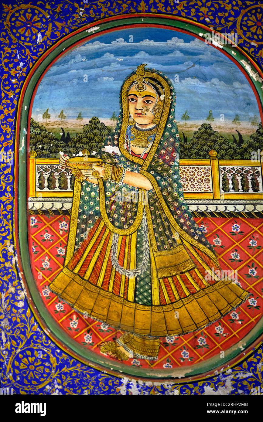 NDIA, Rajasthan, Region Shekhawati, Dorf Mandawa, jhunjhunwala Haveli, Goldhalle Stockfoto