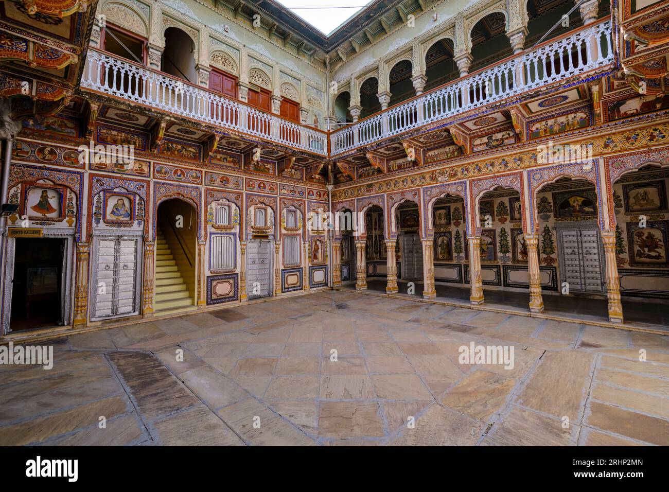 Indien, Rajasthan, Shekhawati, Nawalgarh, Podar Haveli, erbaut 1902 Stockfoto