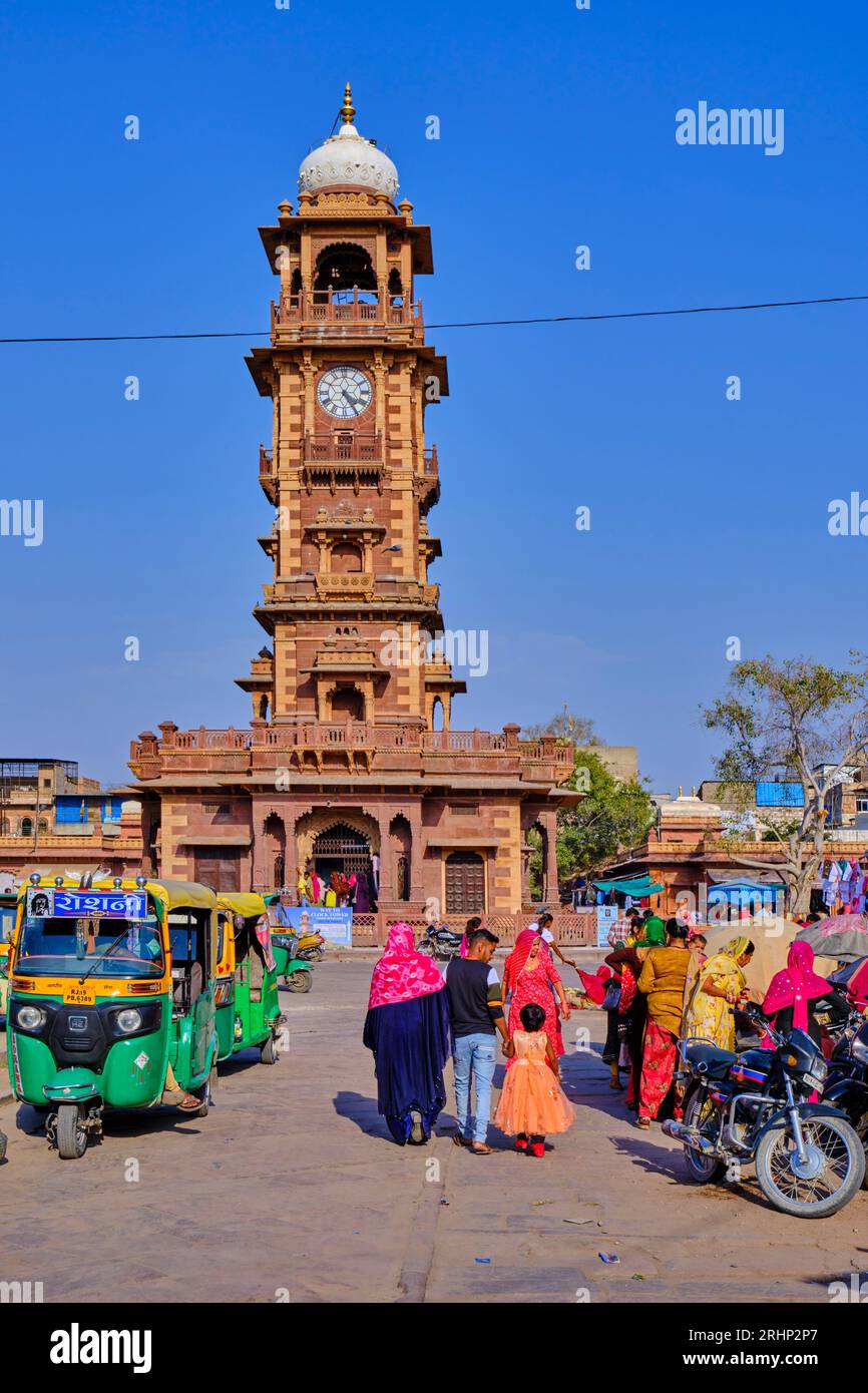 Indien, Rajasthan, Jodhpur, die blaue Stadt, Uhrturm Stockfoto