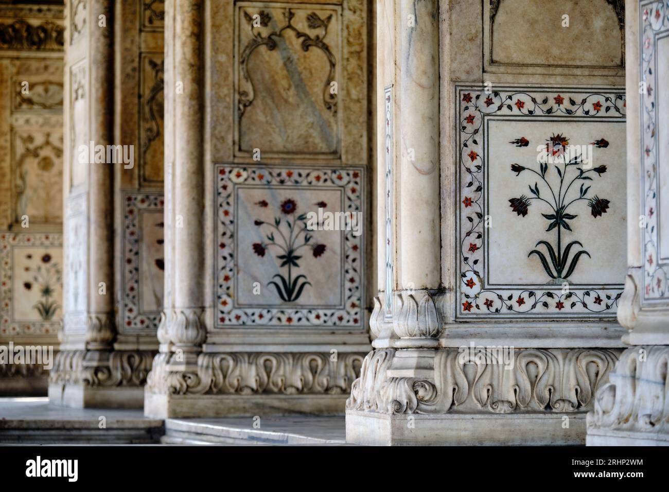 Indien, Delhi, Alt-Delhi, das Rote Fort (Lal Qila), das von der UNESCO zum Weltkulturerbe erklärt wurde und im 17. Jahrhundert von Mogul-Kaiser Shah Jahan, Diwan-i-K, erbaut wurde Stockfoto